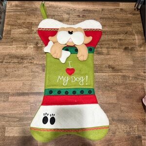 Dog Bone Christmas Stocking with Green and Red Accents